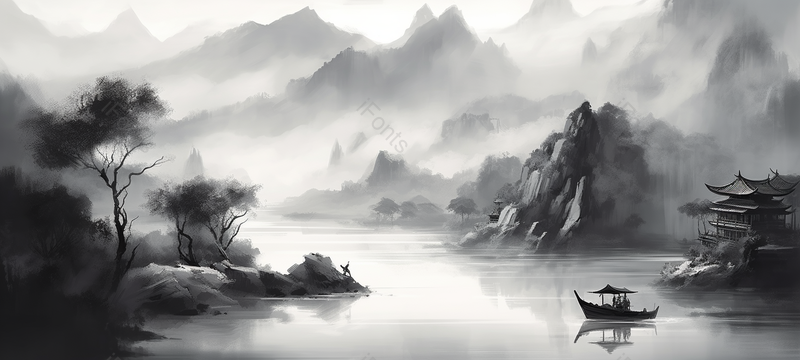 写实意境中国风水墨山水画,插画/手绘图,插画/手绘图库,插画/手绘图下载,插画/手绘